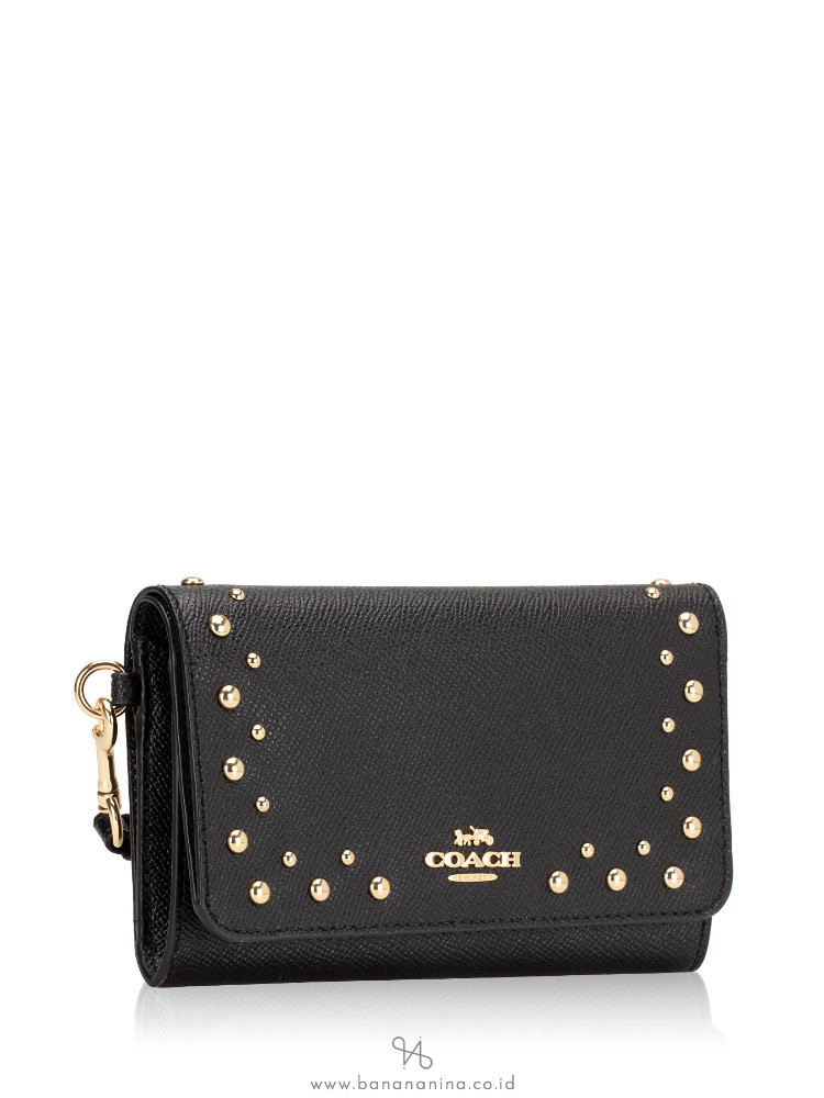 COACH 67500 Border Stud Flap Phone Wallet Black