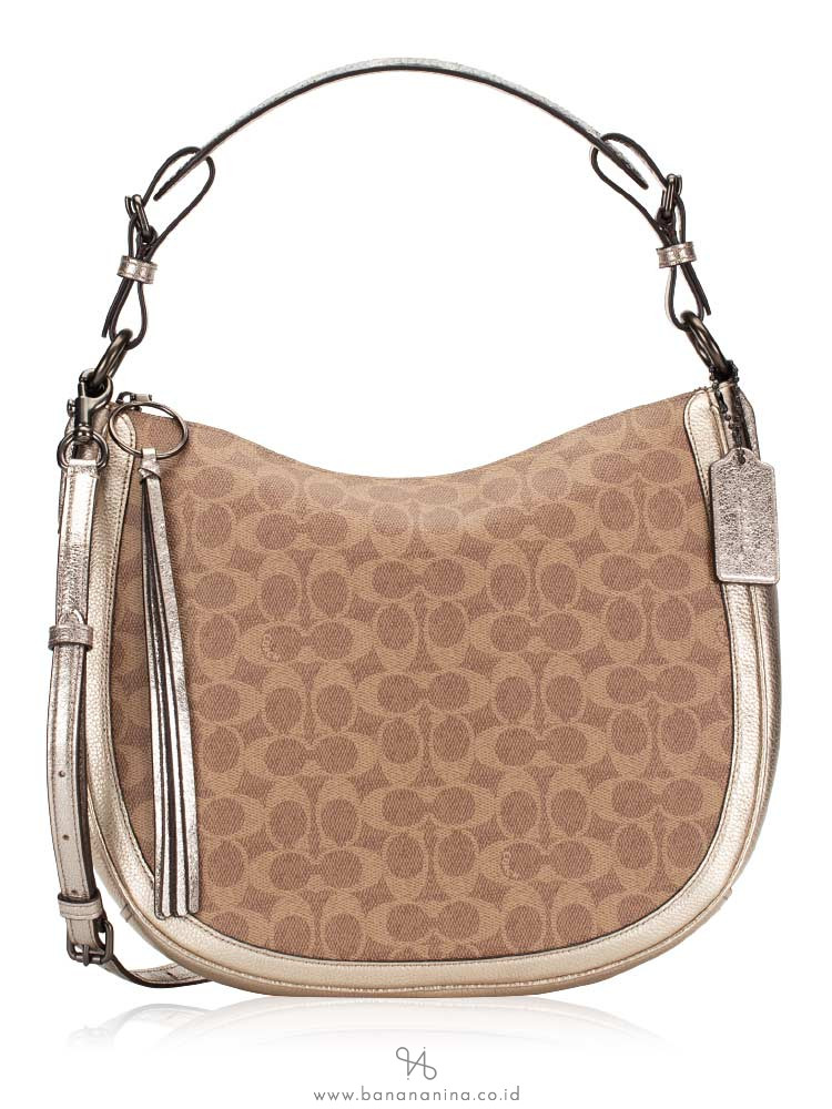 COACH 40616 Signature Sutton Shoulder Bag Tan Platinum