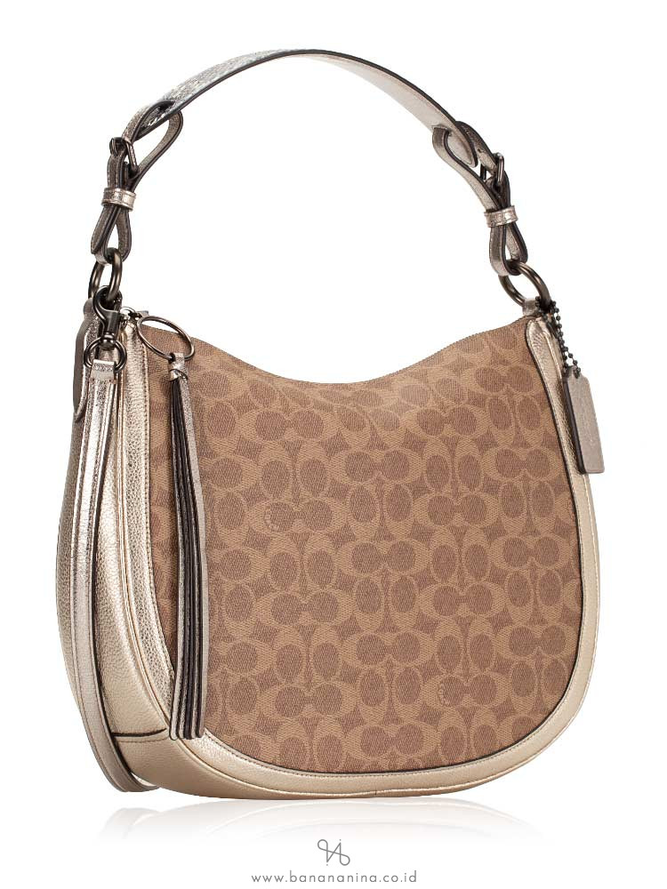 COACH 40616 Signature Sutton Shoulder Bag Tan Platinum