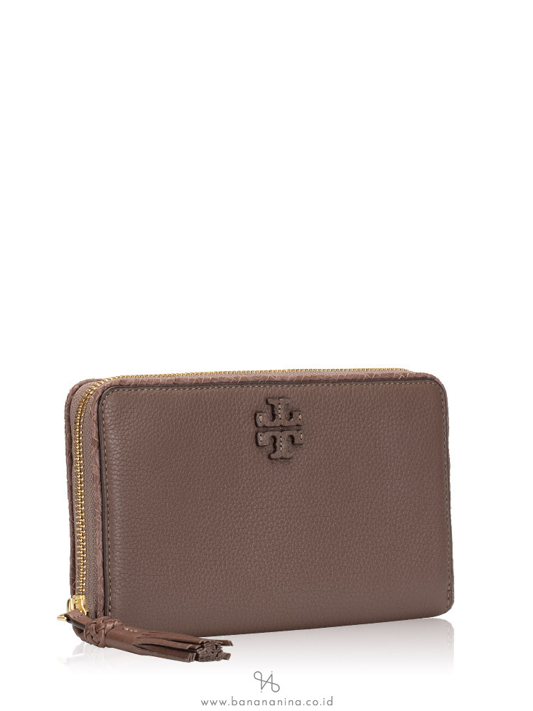 TORY BURCH Taylor Zip Continental Wallet Silver Maple