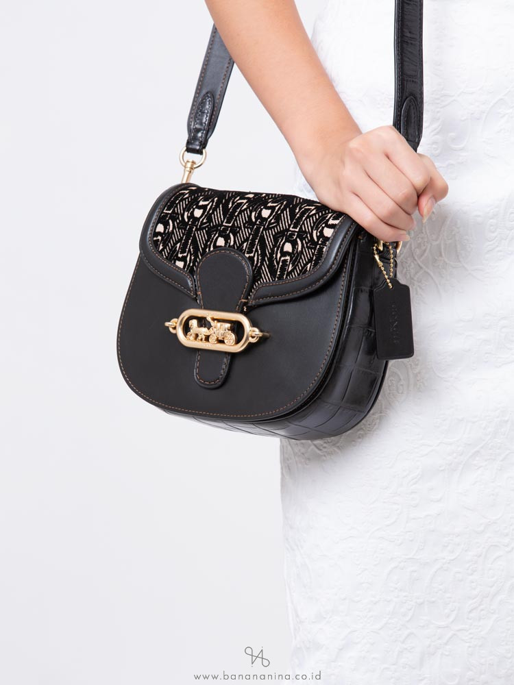 COACH 38111 Flocked Chain Elle Saddle Bag Black