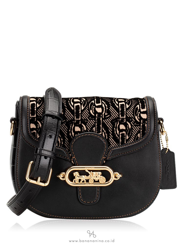 COACH 38111 Flocked Chain Elle Saddle Bag Black