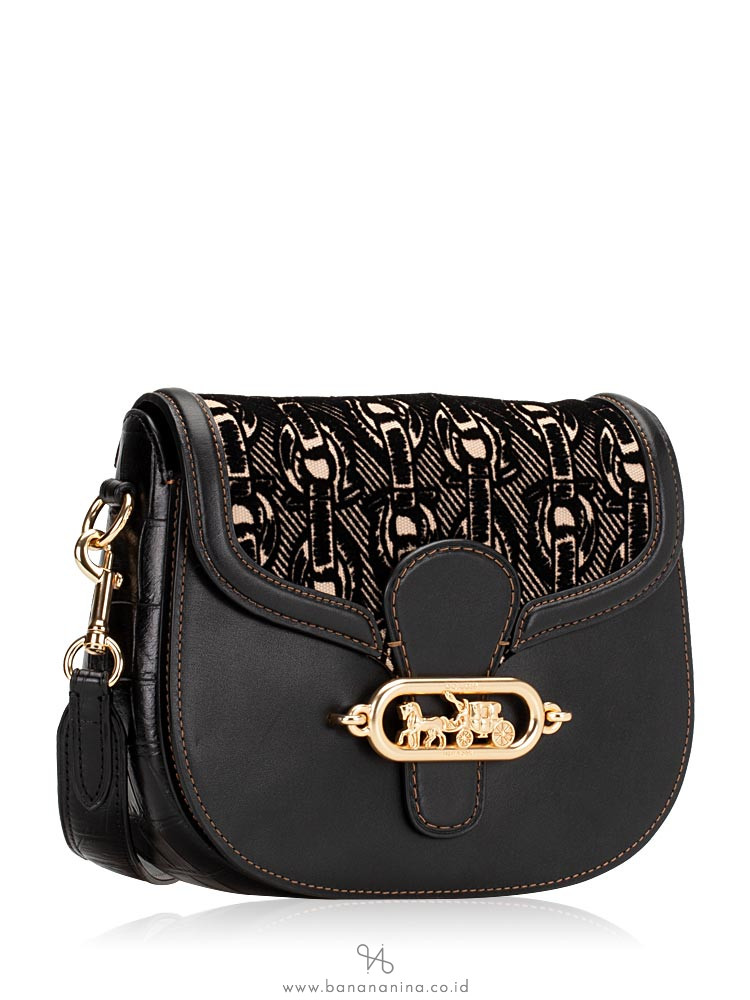 COACH 38111 Flocked Chain Elle Saddle Bag Black