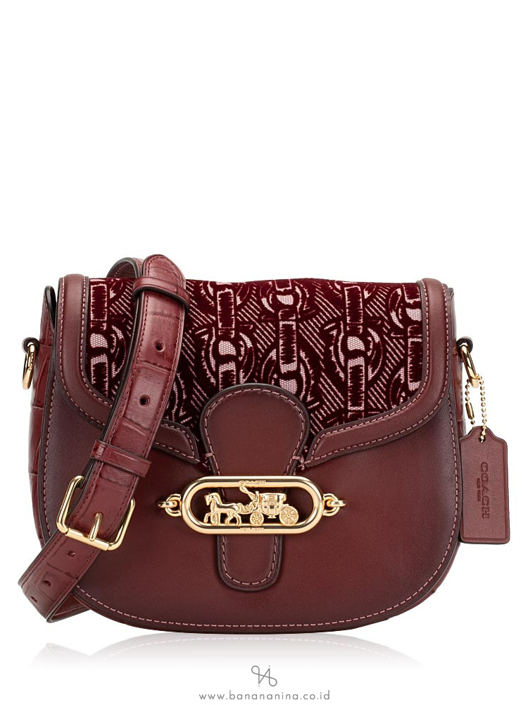 COACH 38111 Flocked Chain Elle Saddle Bag Claret
