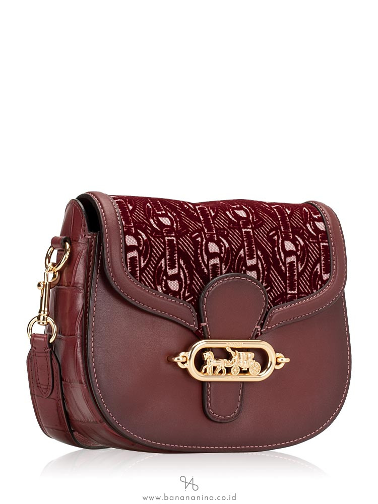 COACH 38111 Flocked Chain Elle Saddle Bag Claret