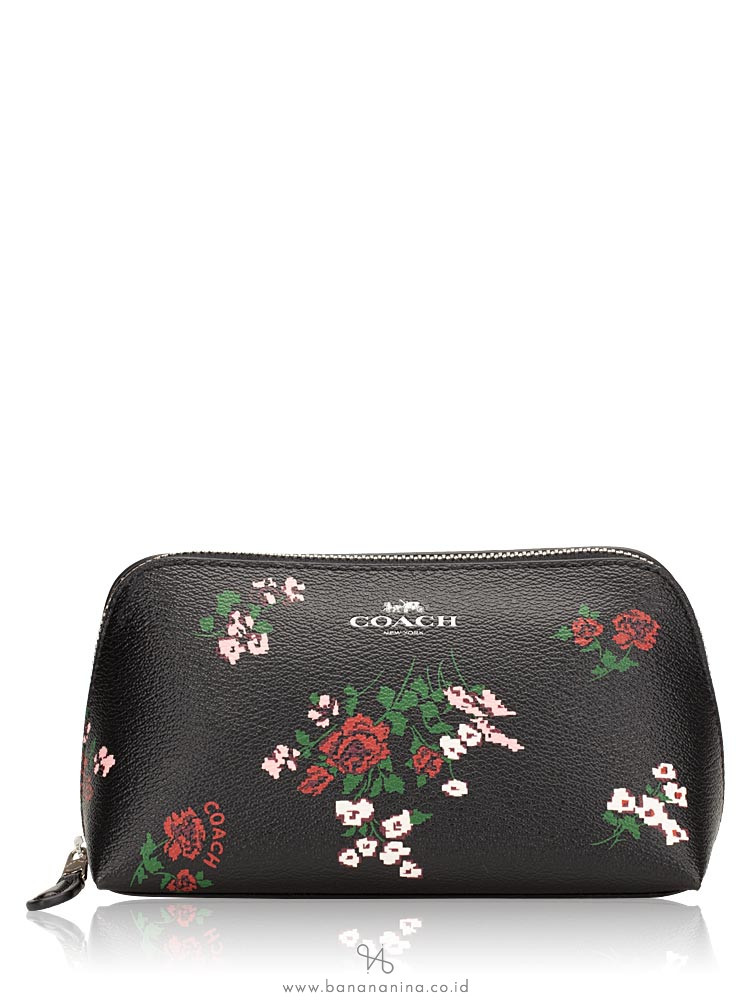 COACH 26226 Floral Cross Stitch Cosmetic Case Black Multi