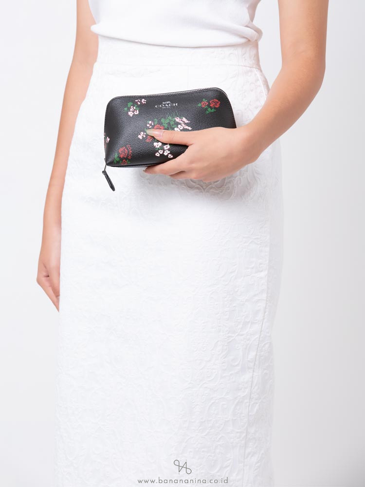 COACH 26226 Floral Cross Stitch Cosmetic Case Black Multi