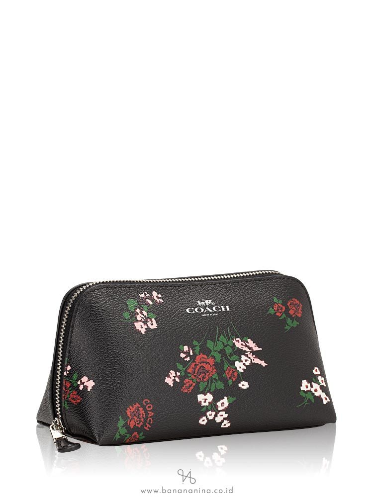 COACH 26226 Floral Cross Stitch Cosmetic Case Black Multi