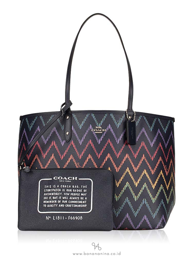 COACH 66908 Geo Chevron Reversible City Tote Midnight Multi