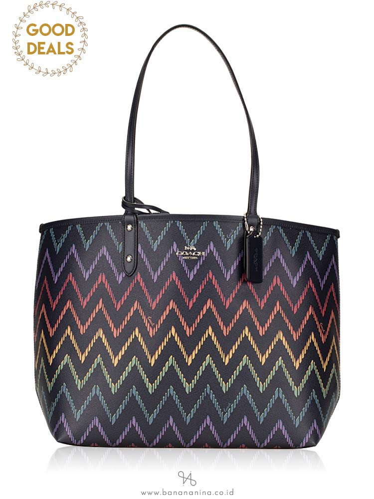 COACH 66908 Geo Chevron Reversible City Tote Midnight Multi