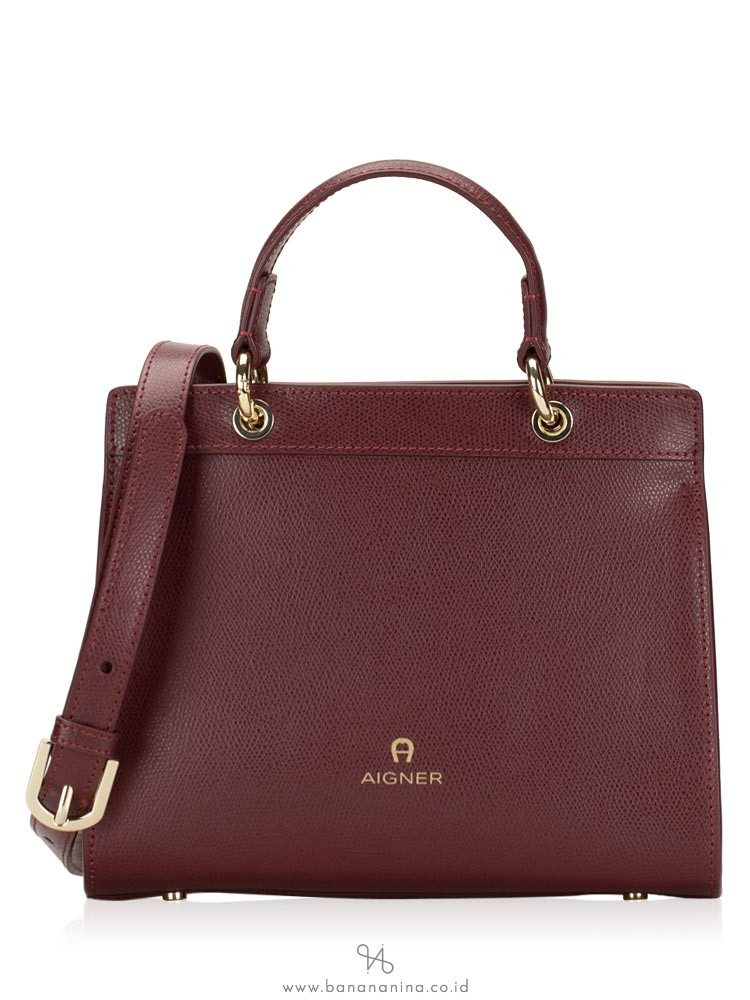 AIGNER Caro Leather Satchel Burgundy