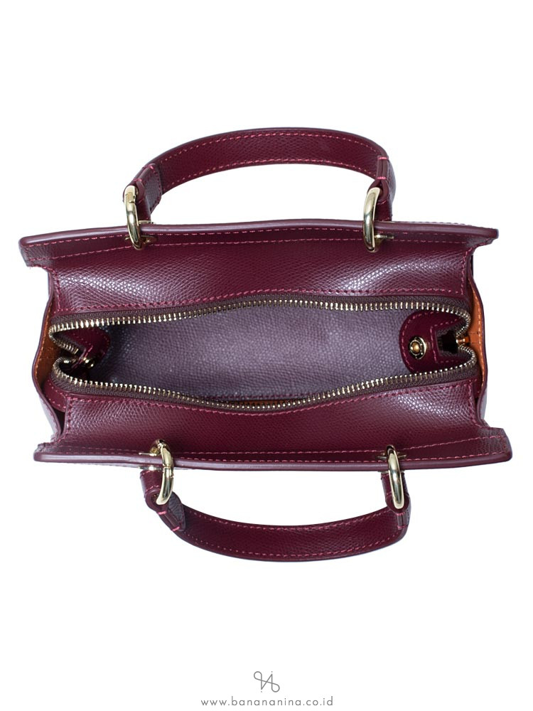 AIGNER Caro Leather Satchel Burgundy