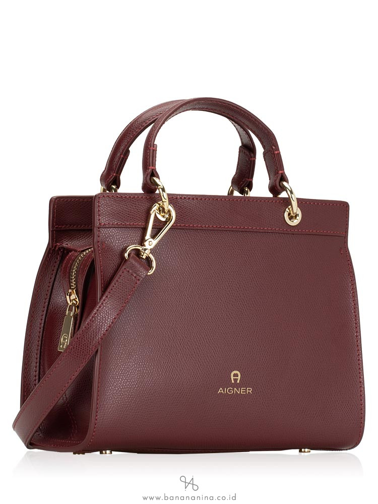 AIGNER Caro Leather Satchel Burgundy