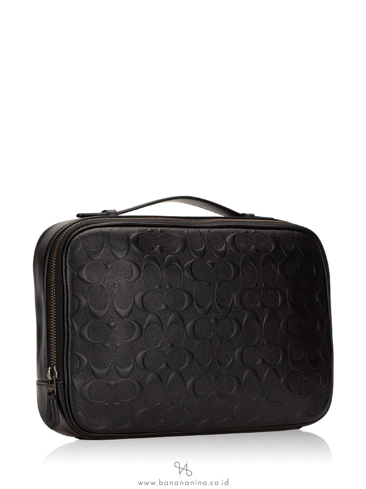 COACH Men 66555 Crossgrain Embossed Leather Multifunction Pouch Black