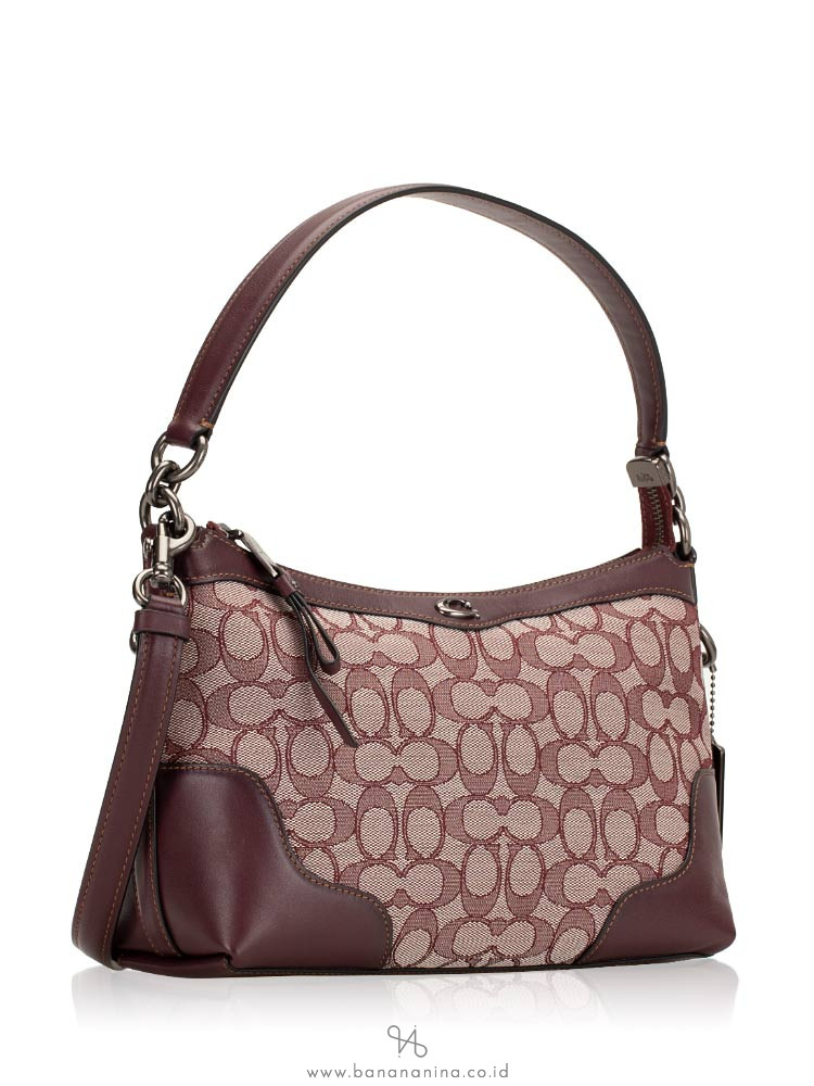 COACH 46285 Signature Ivie Small Shoulder Bag Raspberry Black Antique
