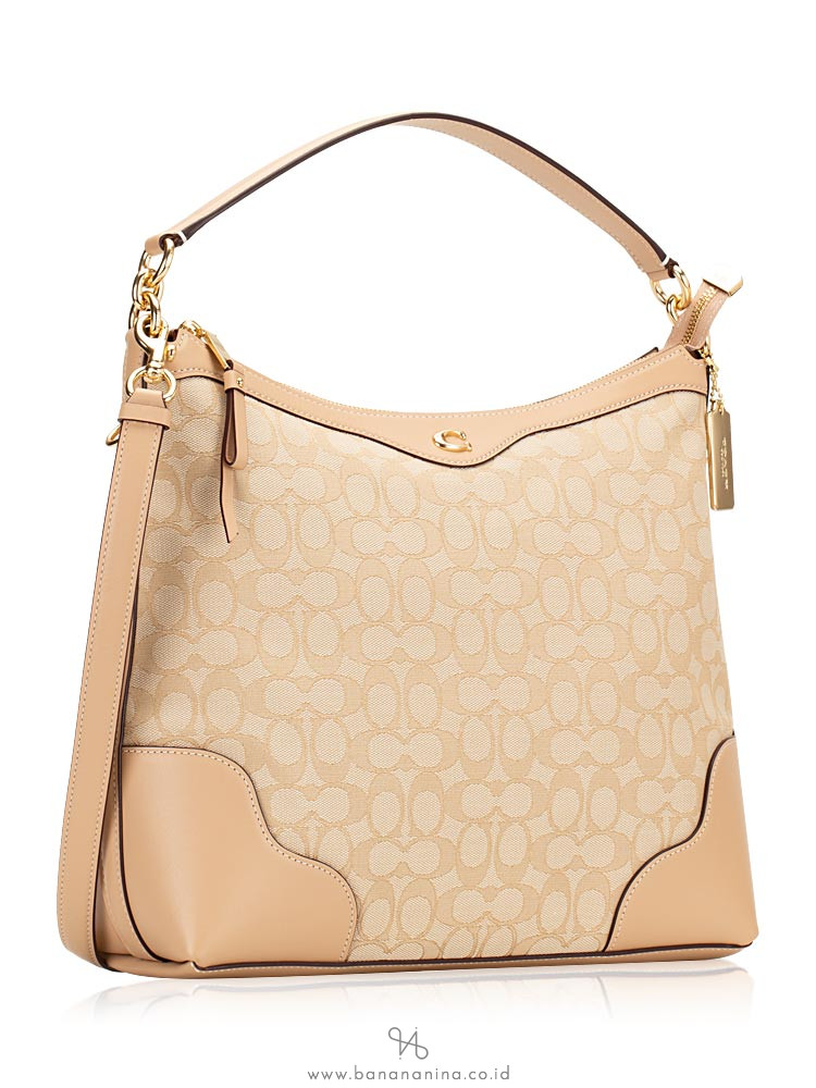 COACH 34824 Signature Jacquard Ivie Hobo Light Khaki Beechwood