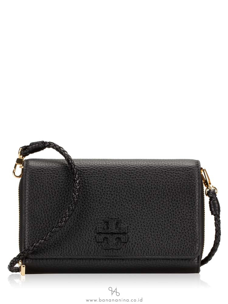 TORY BURCH Taylor Leather Flat Wallet Crossbody Black