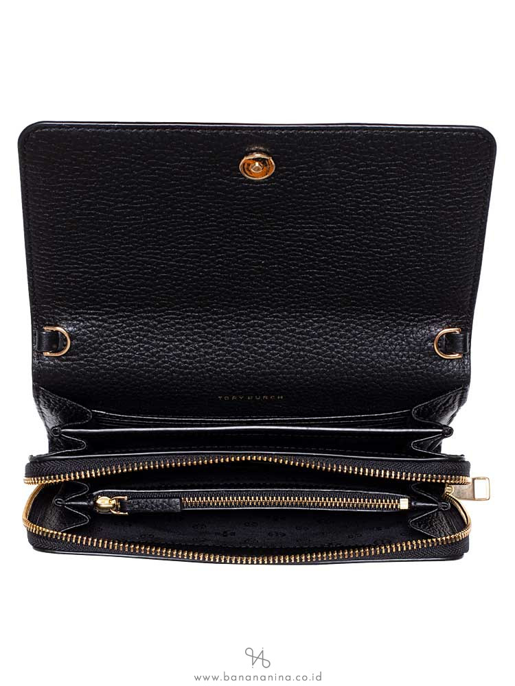 TORY BURCH Taylor Leather Flat Wallet Crossbody Black