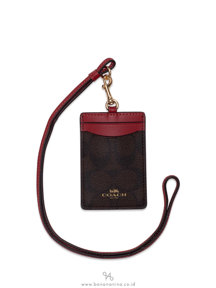 COACH 63274 Signature ID Lanyard Brown Ruby