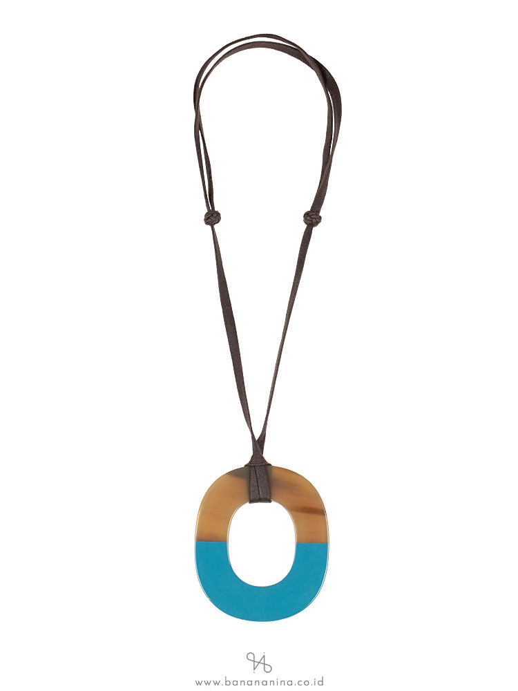 HERMES Isthme Lacquered Horn Necklace Bleu Atlantique