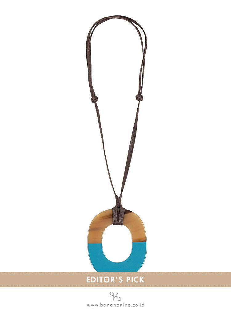 HERMES Isthme Lacquered Horn Necklace Bleu Atlantique
