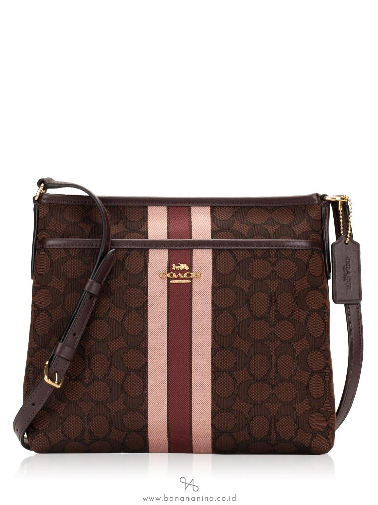 COACH 39041 Signature Jacquard Stripe File Crossbody Brown Multi