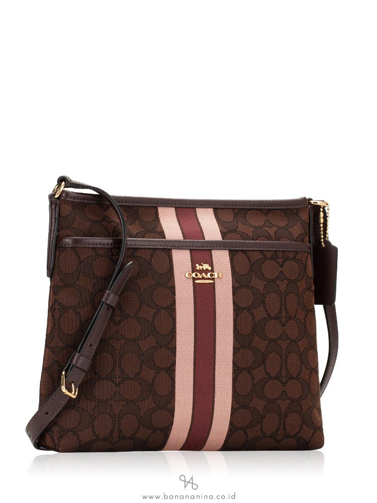 COACH 39041 Signature Jacquard Stripe File Crossbody Brown Multi