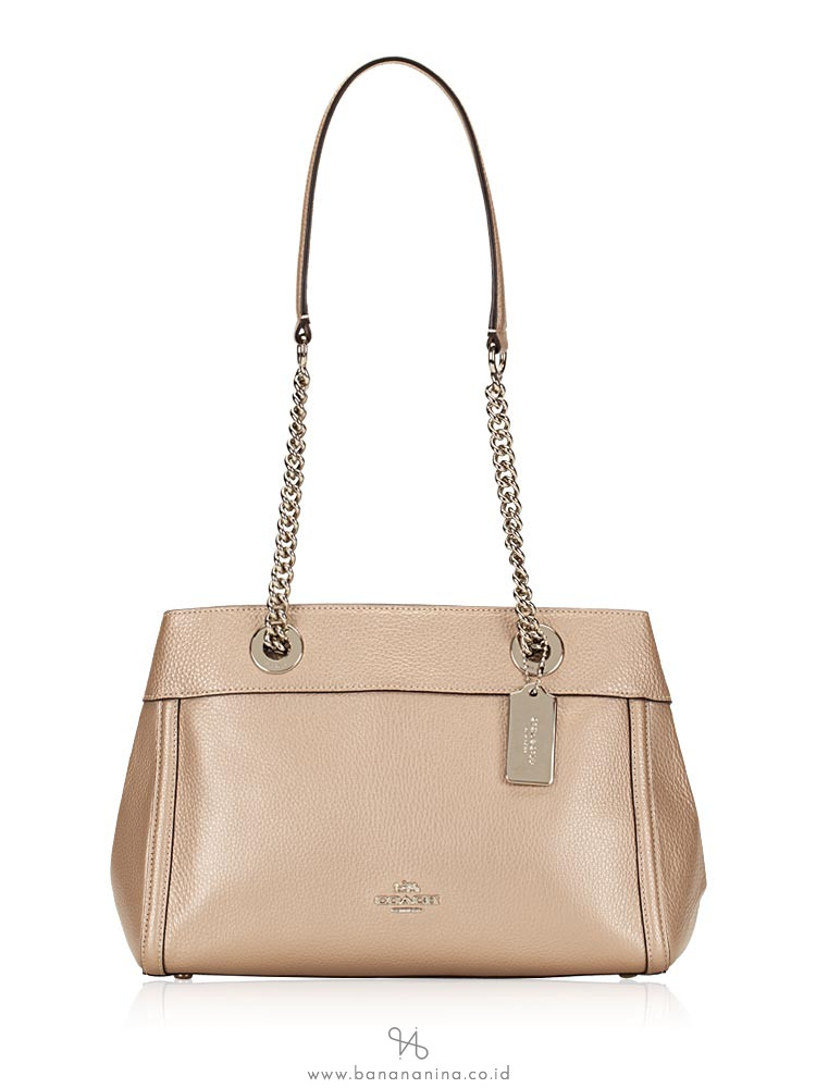 COACH 39019 Metallic Pebbled Leather Chain Brooke Platinum