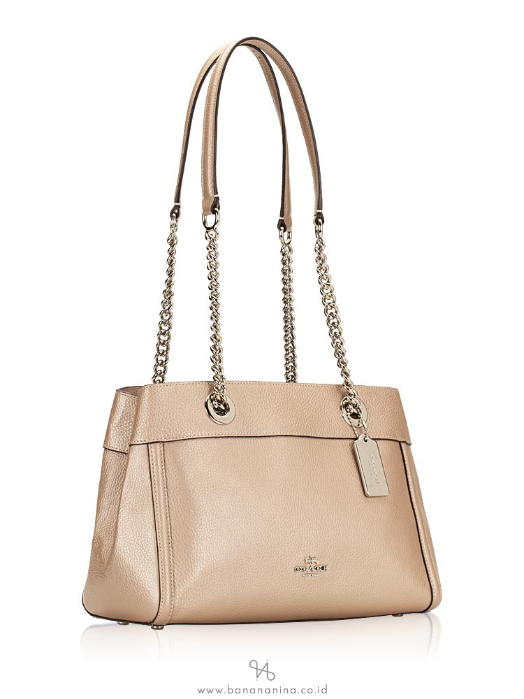 COACH 39019 Metallic Pebbled Leather Chain Brooke Platinum