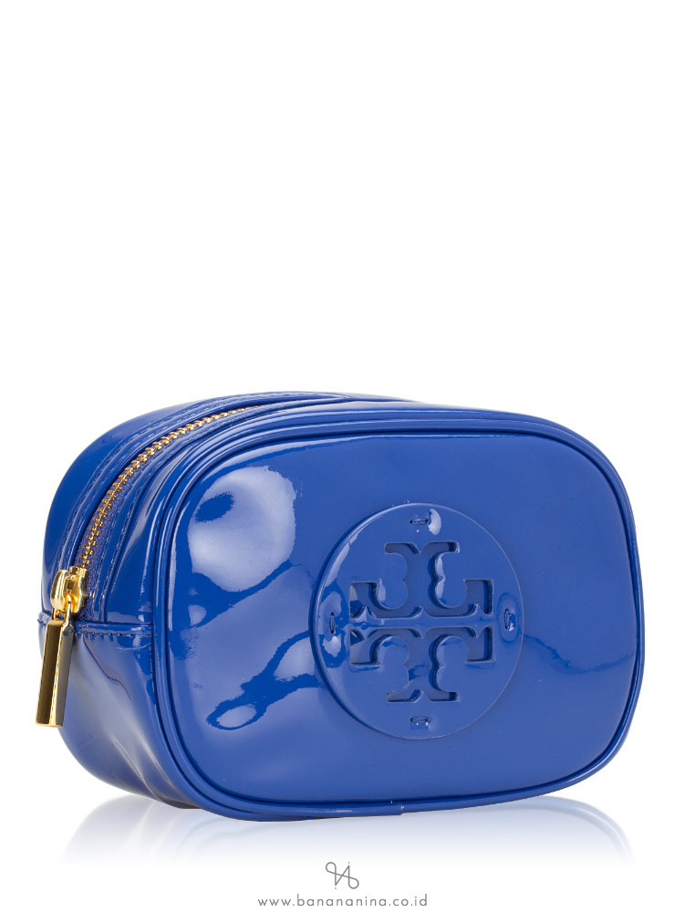TORY BURCH Stacked Logo Patent Small Cosmetic Case Songbird