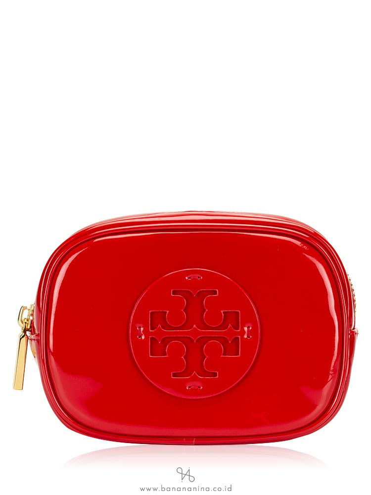 TORY BURCH Stacked Logo Patent Small Cosmetic Case Liberty Red