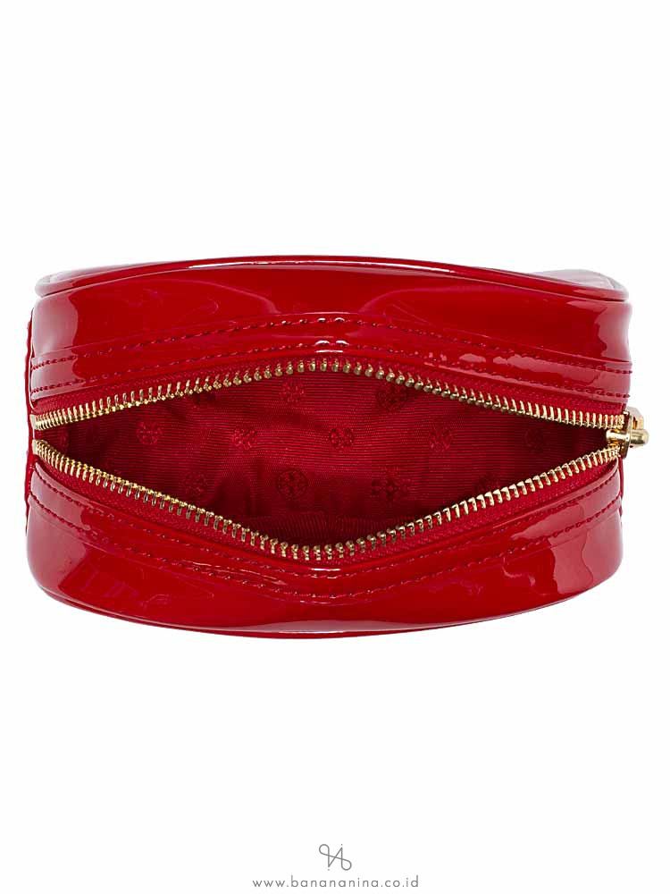 TORY BURCH Stacked Logo Patent Small Cosmetic Case Liberty Red