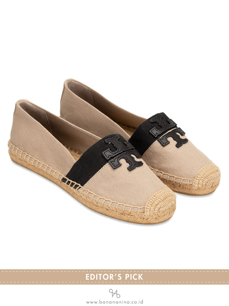 TORY BURCH Weston Canvas Espadrilles Natural Black Sz 7.5