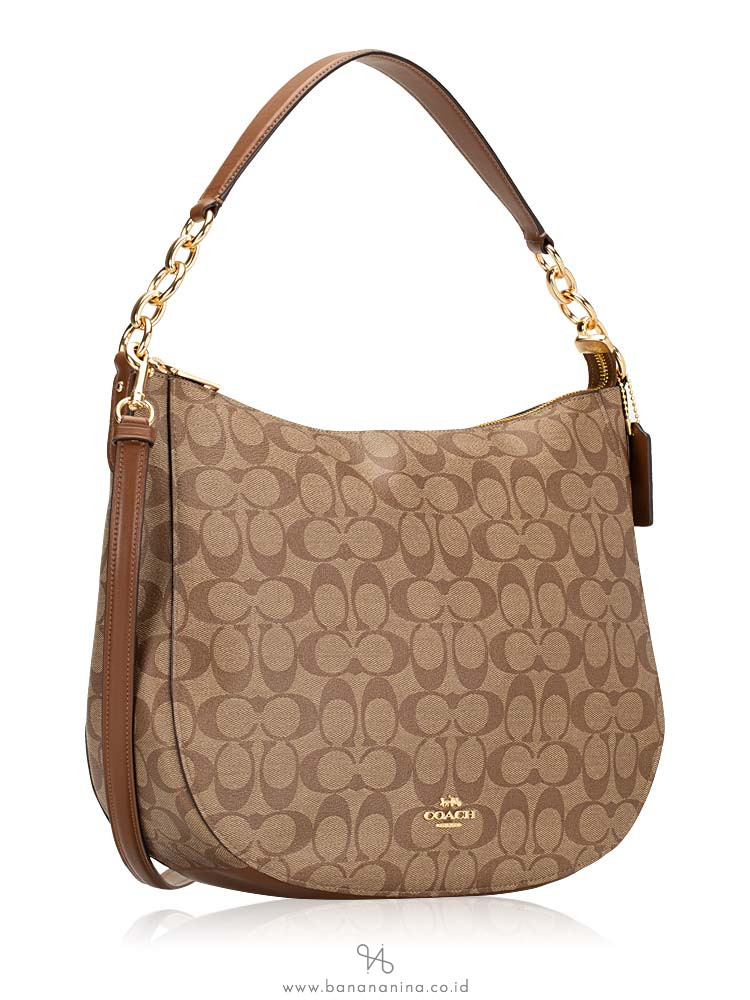 COACH 39527 Signature Elle Hobo KhakI Saddle