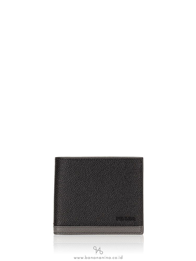 Prada Men 2mo513 Vitello Micro Grain Bifold Wallet Nero Mercurio
