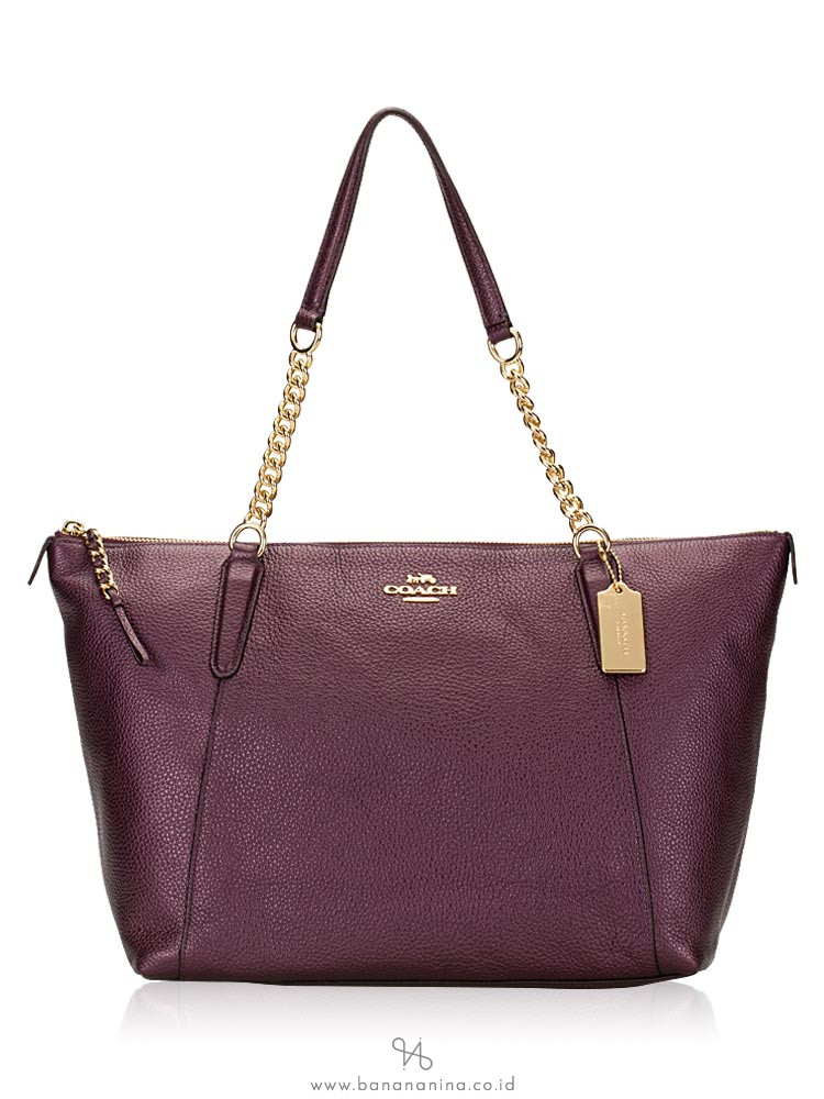 COACH 35868 Pebbled Leather Ava Chain Tote Raspberry