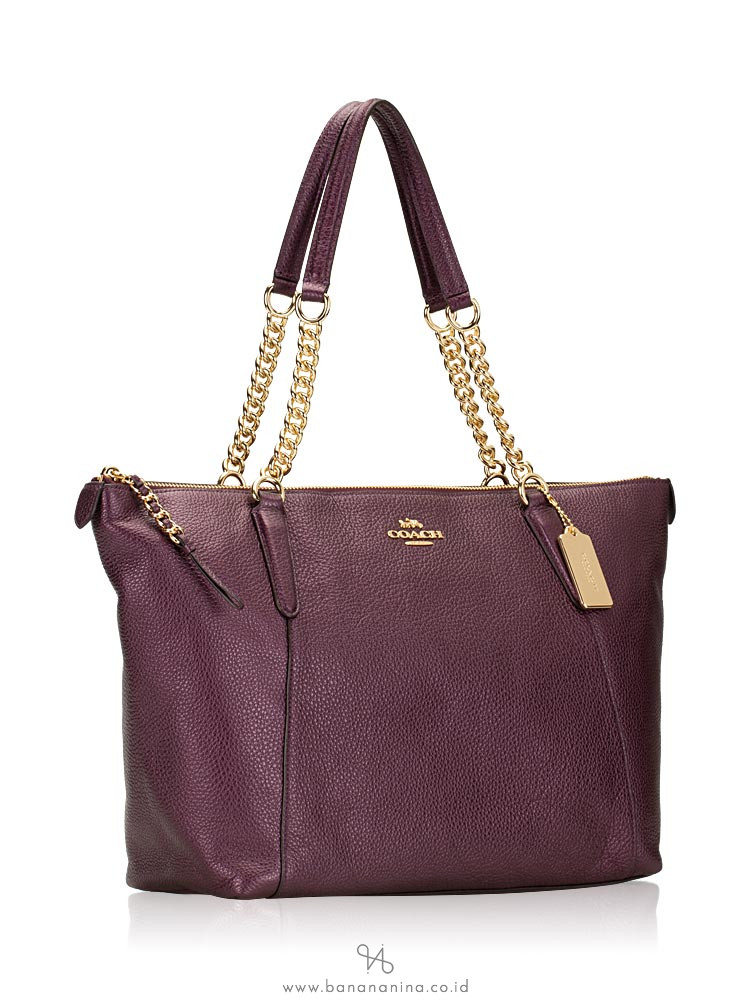 COACH 35868 Pebbled Leather Ava Chain Tote Raspberry