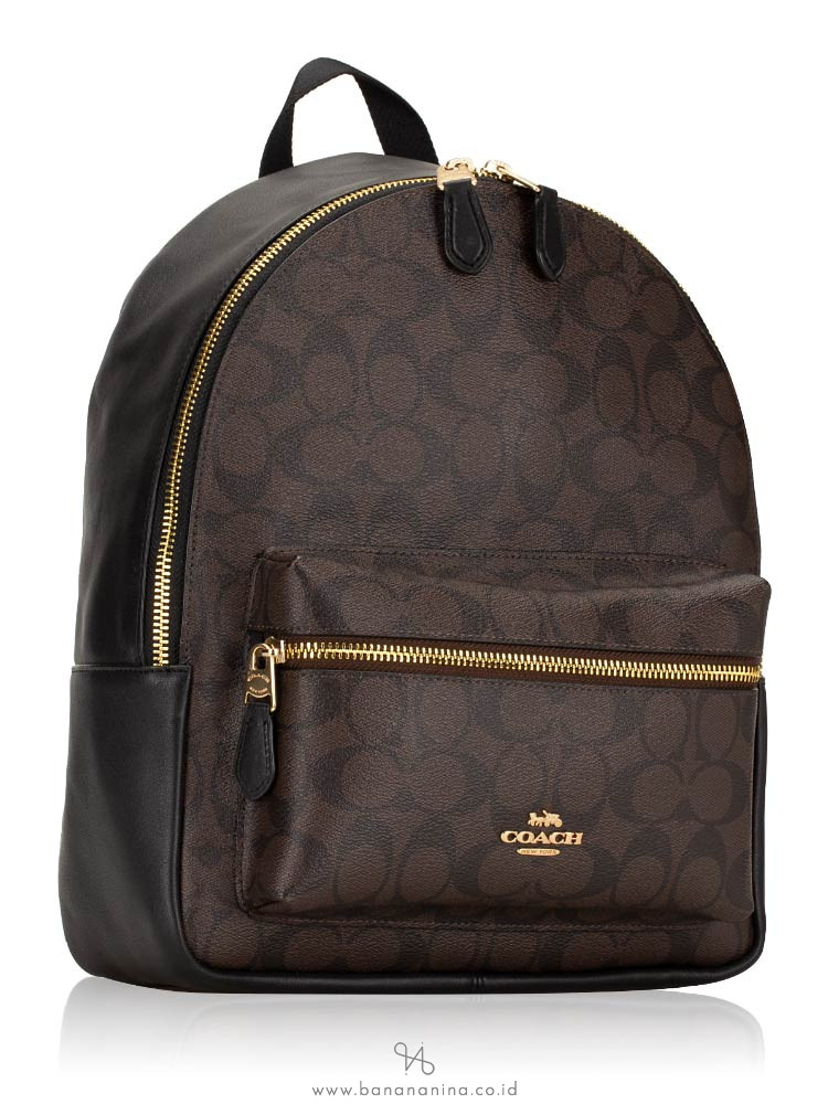 COACH 32200 Signature Charlie Medium Backpack Brown Black