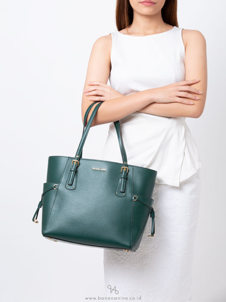MICHAEL KORS Voyageur Leather Tote Racing Green