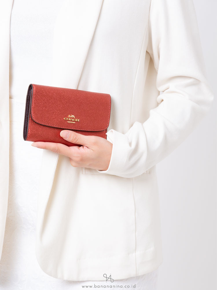 COACH 38700 Metallic Crossgrain Medium Envelope Wallet Currant