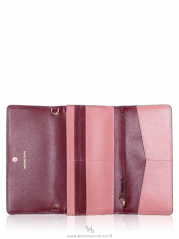 MICHAEL KORS Crossgrain Large Multifunction Chain Wallet Oxblood Multi