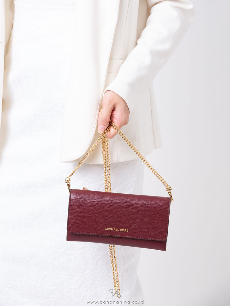 MICHAEL KORS Crossgrain Large Multifunction Chain Wallet Oxblood Multi