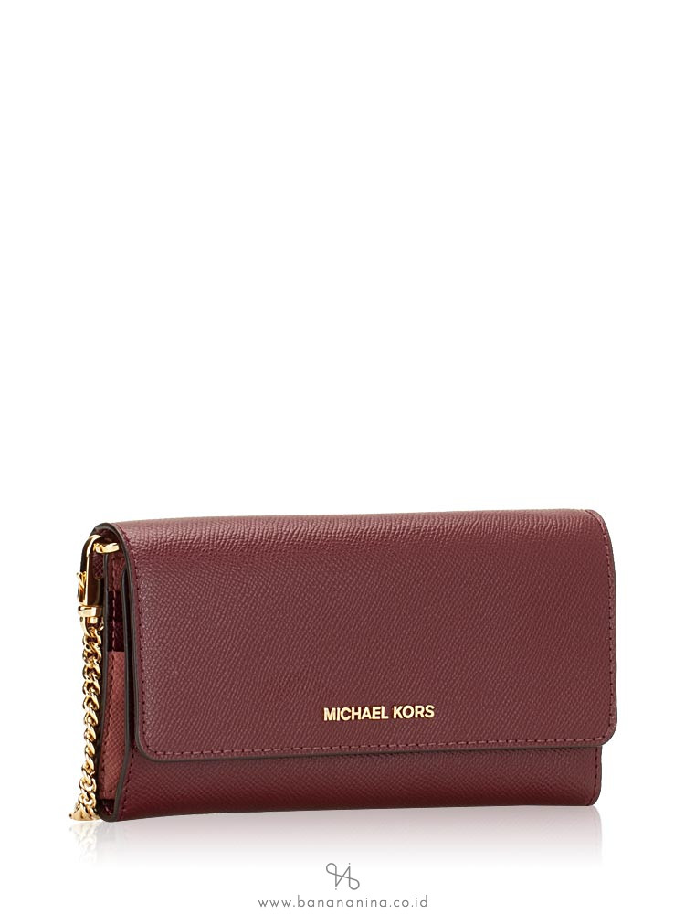 MICHAEL KORS Crossgrain Large Multifunction Chain Wallet Oxblood Multi