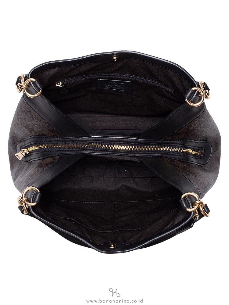 COACH 32977 Signature Leather Rivets Lexy Shoulder Bag Brown Black Multi