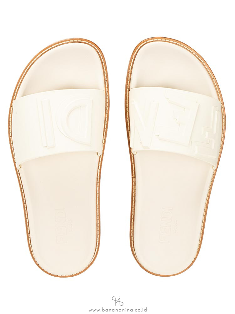 FENDI Men Logo Slide Sandals White Sz 6