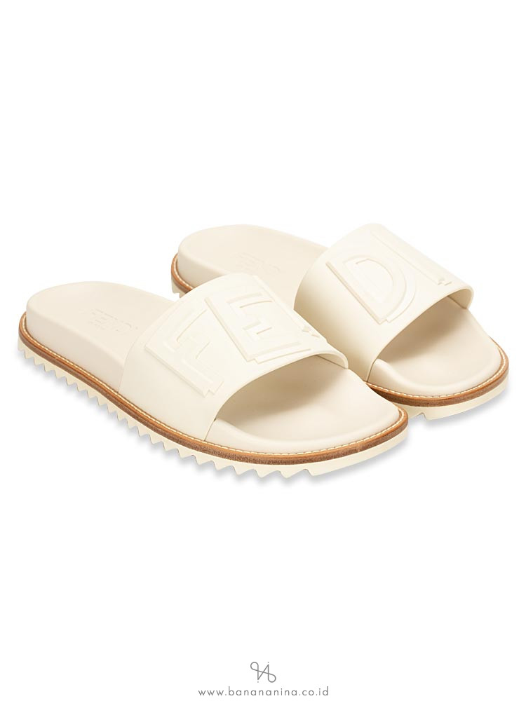 FENDI Men Logo Slide Sandals White Sz 6