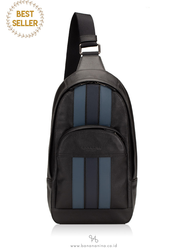 COACH Men 49318 Houston Varsity Sling Pack Black Denim Midnight Navy