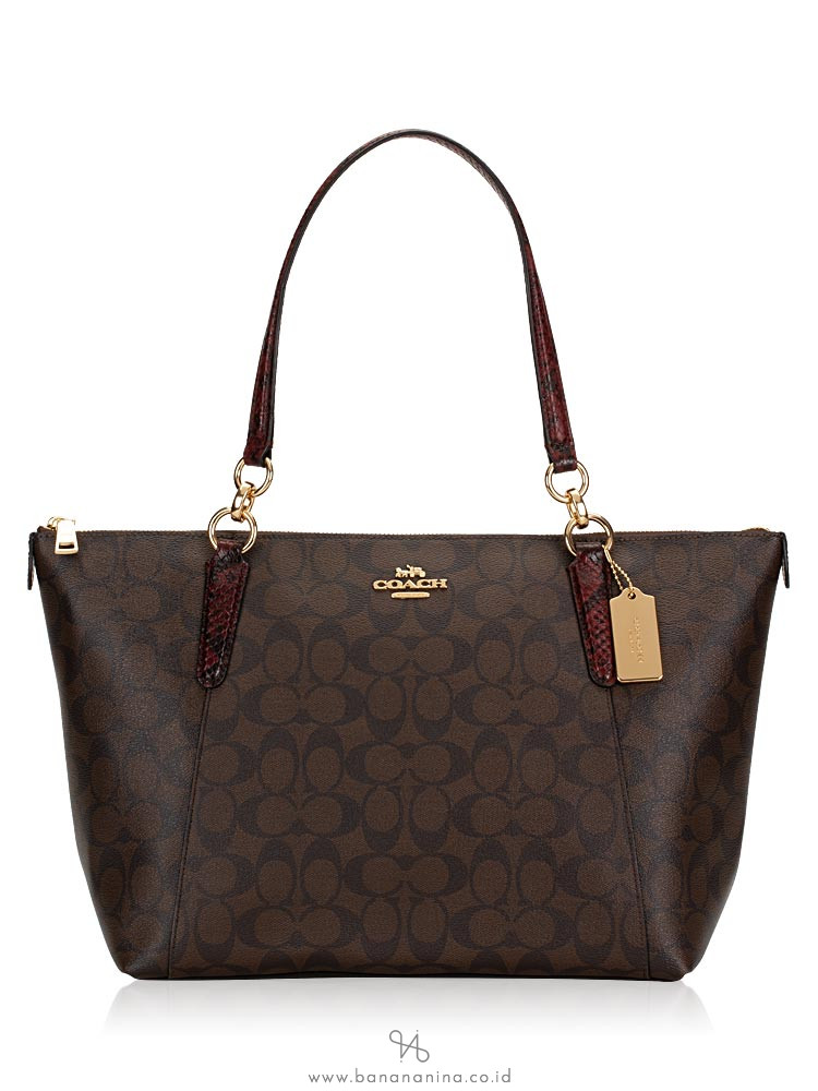 COACH 68103 Signature Exotic Trim Ava Tote Brown Black Multi
