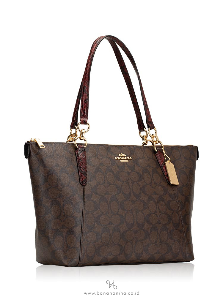 COACH 68103 Signature Exotic Trim Ava Tote Brown Black Multi