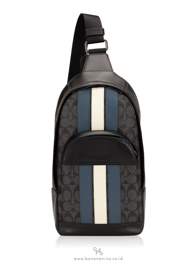 COACH Men 67249 Signature Houston Varsity Sling Pack Charcoal Denim Chalk